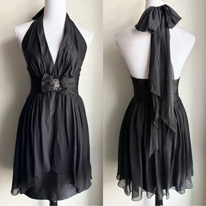 Marc Bouwer GLAMIT! Y2K Black Silk Halter Embellished Party Dress 4